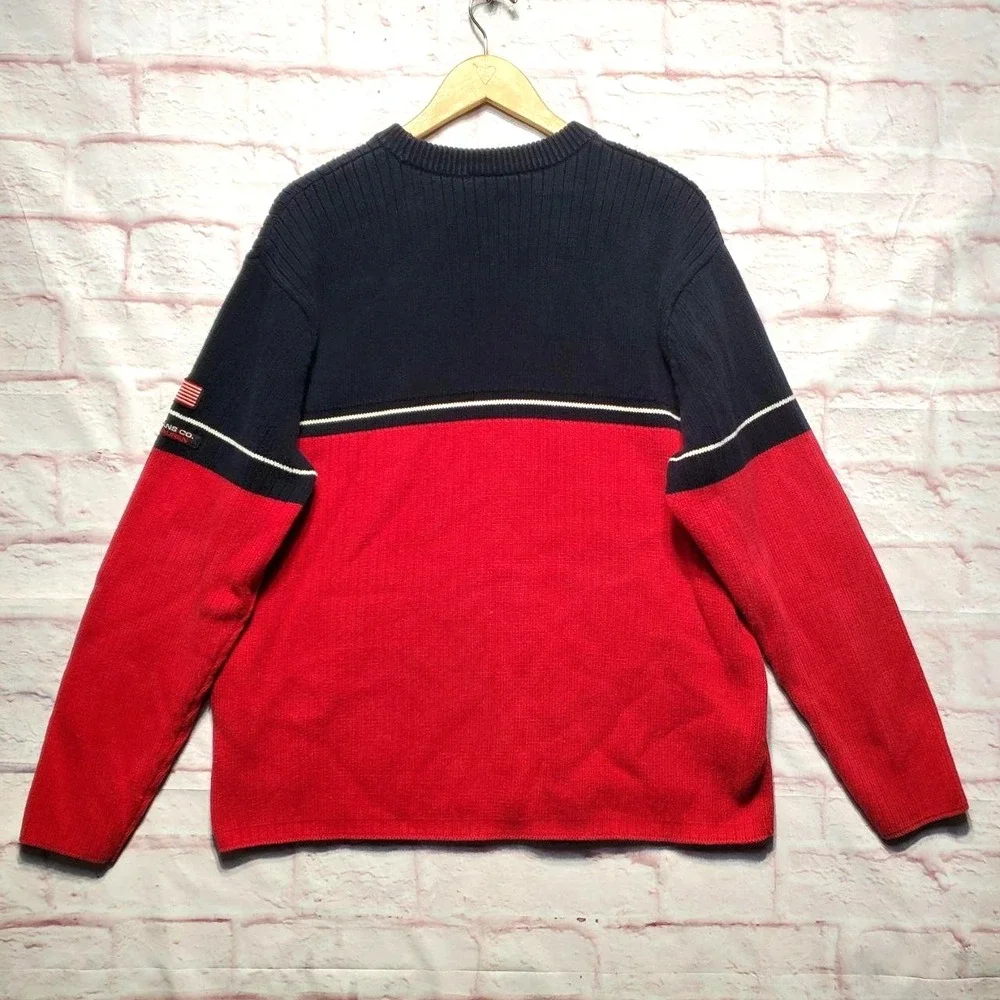 VTG Ralph Lauren Polo Jeans Co Sweater Mens Large Red USA Flag Cotton‎ Y2K Retro